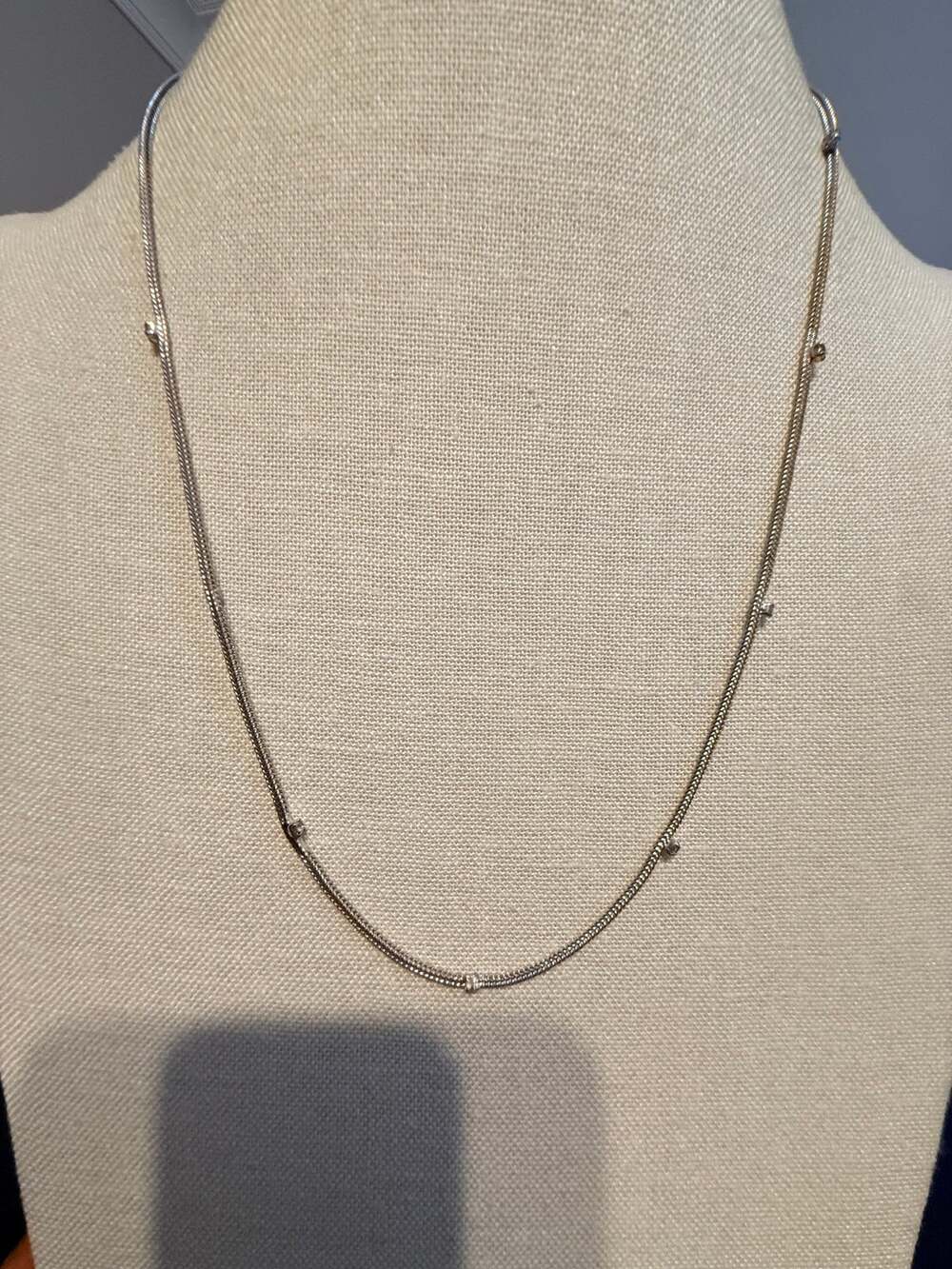 Vintage Silver Tone Rhinestone Station Necklace 24”